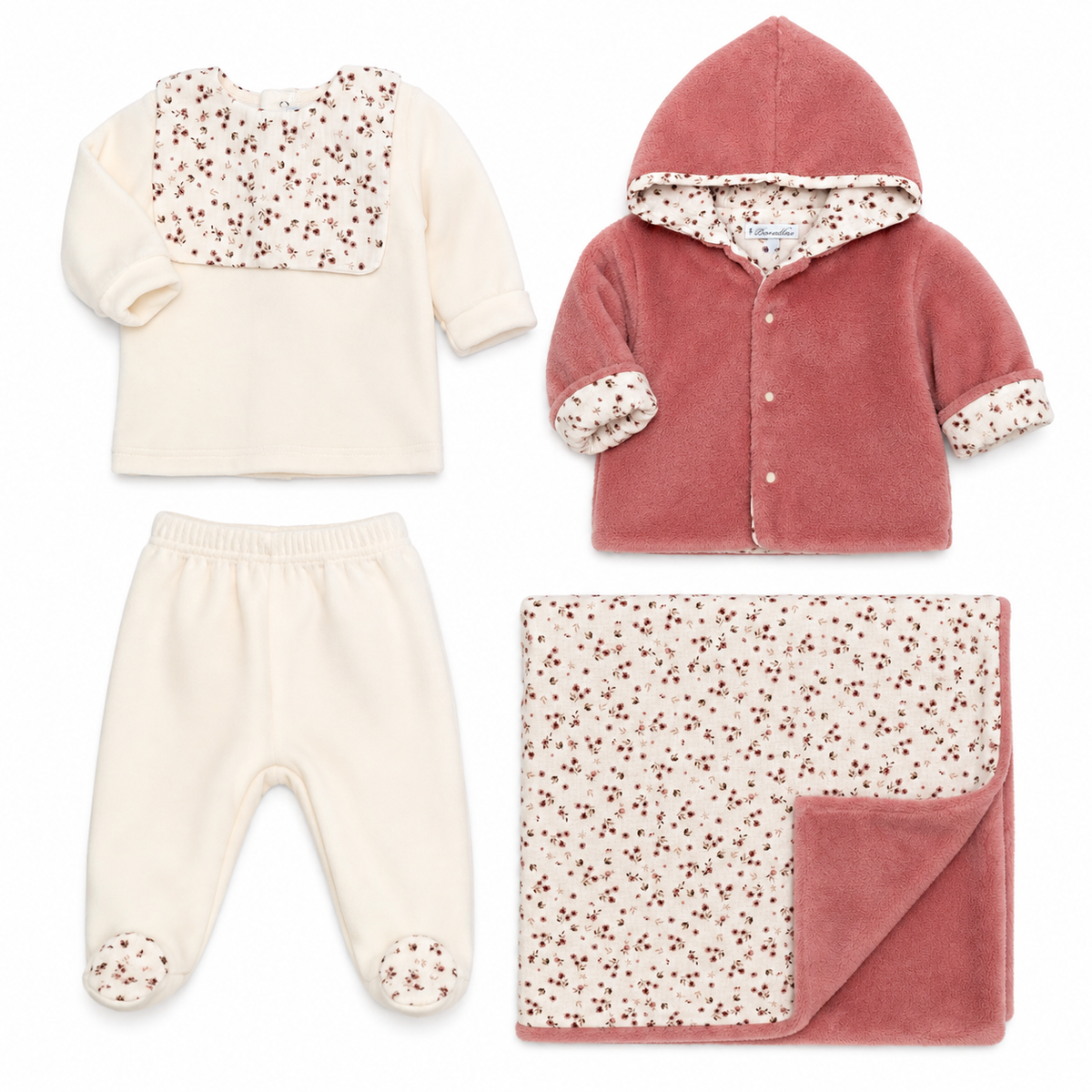 Set Nascita “Piccola Rosa” – Completo, Giacchina & Copertina