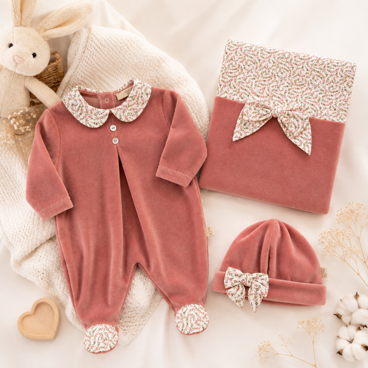 Set Nascita Petite Fleur – Tutina, Copertina & Cappellino